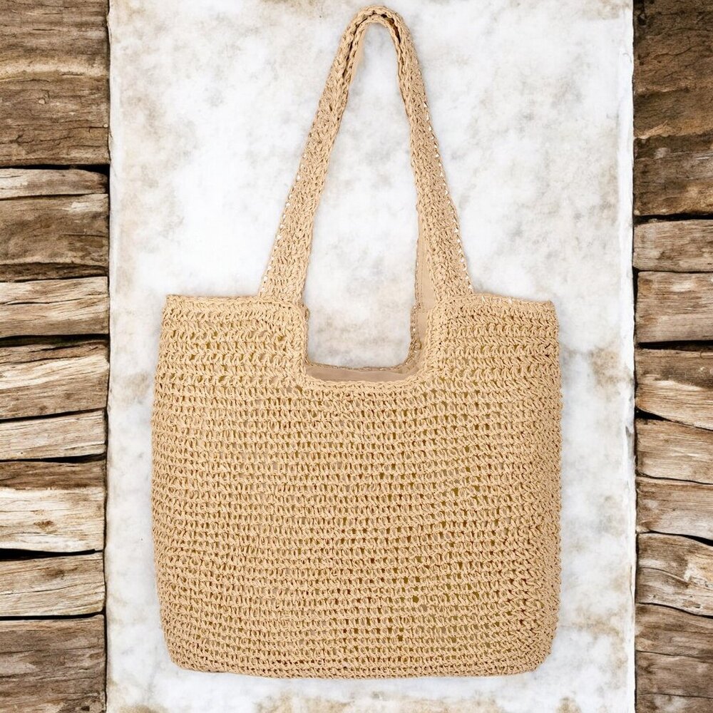 Straw Beach Bag Handmade Tote Bag Women Straw Bag - Beige